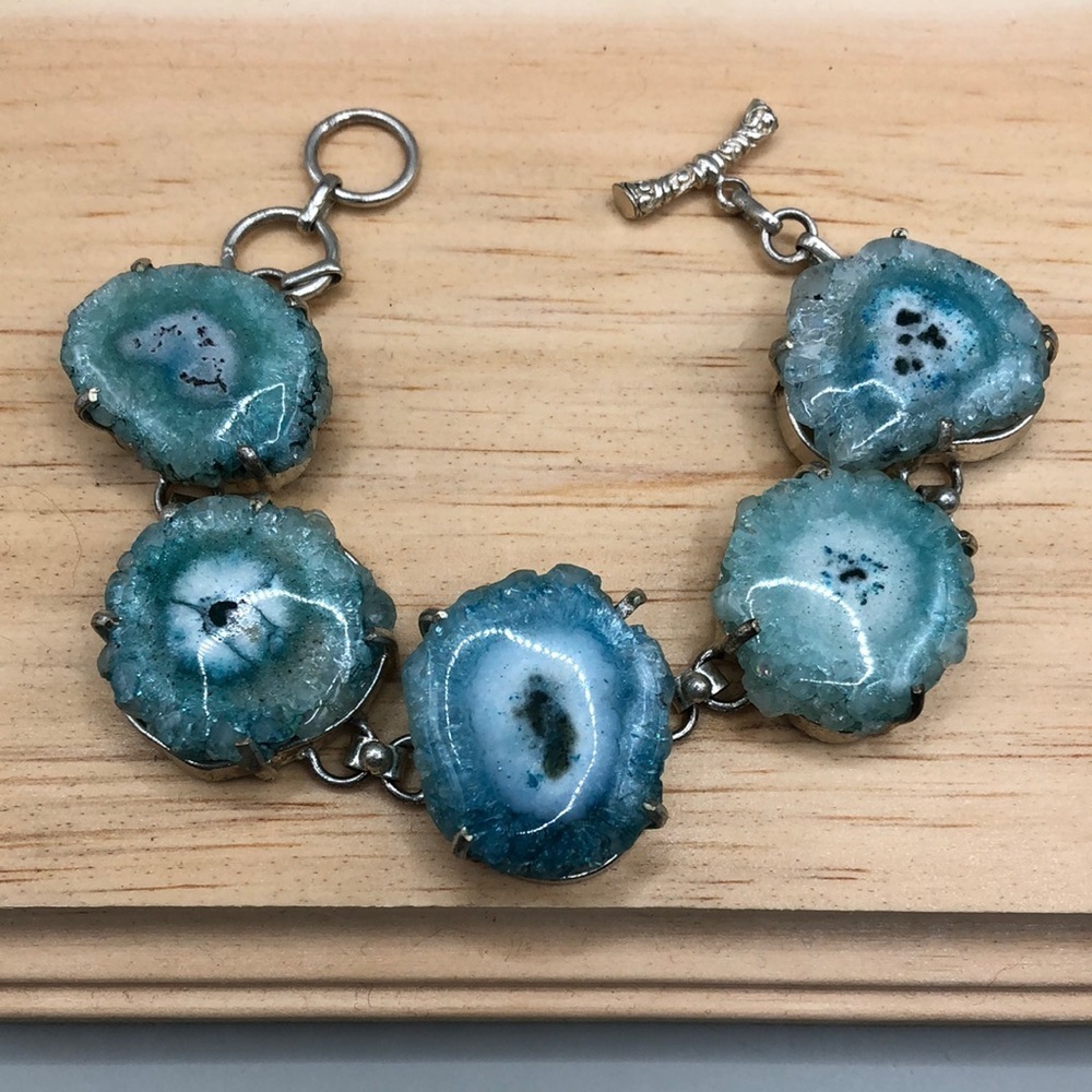 Artisan rustic handcrafted solar quartz slices bracelet, boho, statement.